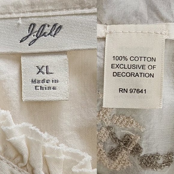 J. Jill White Ivory Cotton Floral Embroidered Sheer Button Up Shirt - Picture 7 of 8